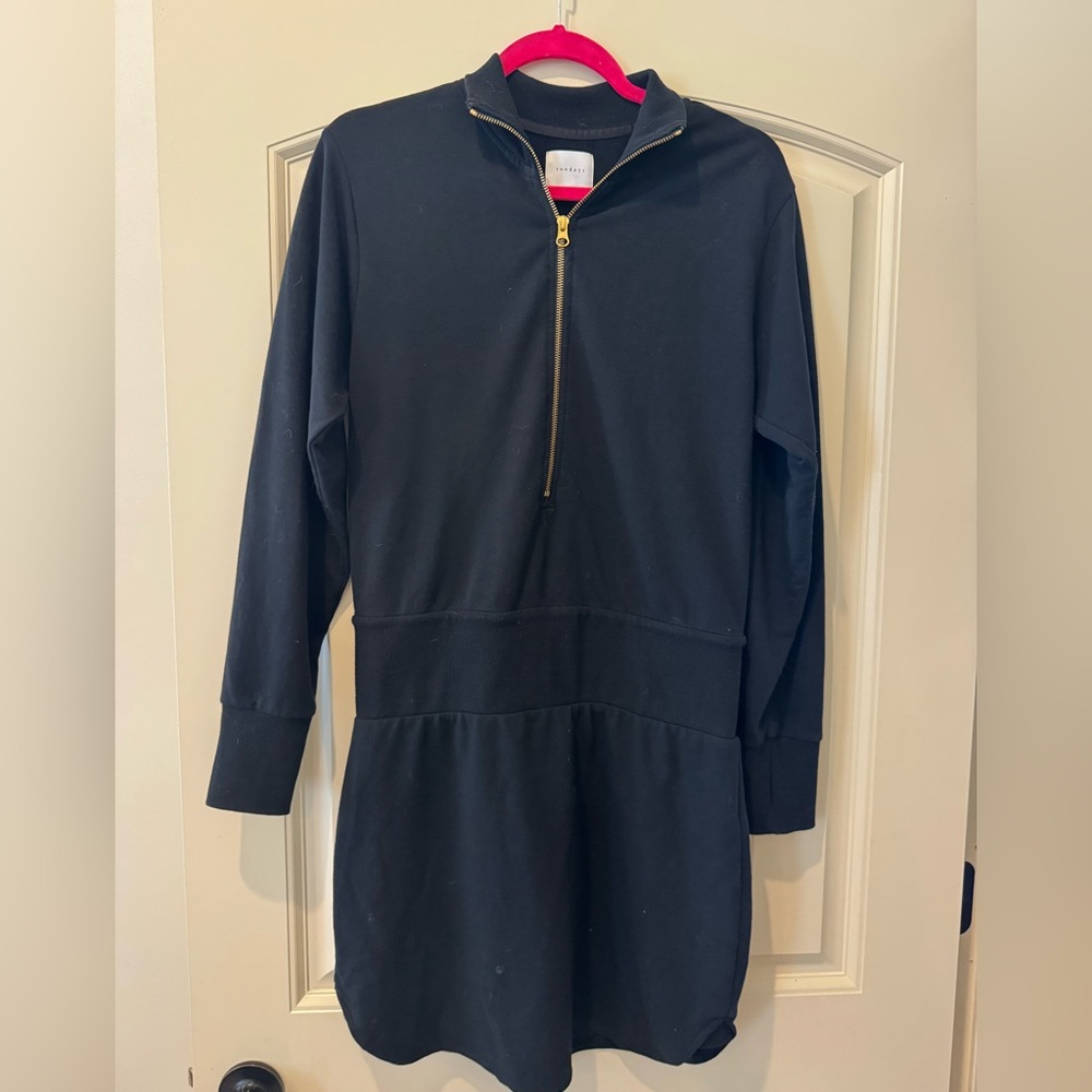 Sundays Black Zip-Up Top with Gold Accent